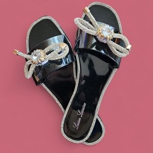 Lauren Lorraine Black and Silver Embellished Sandals